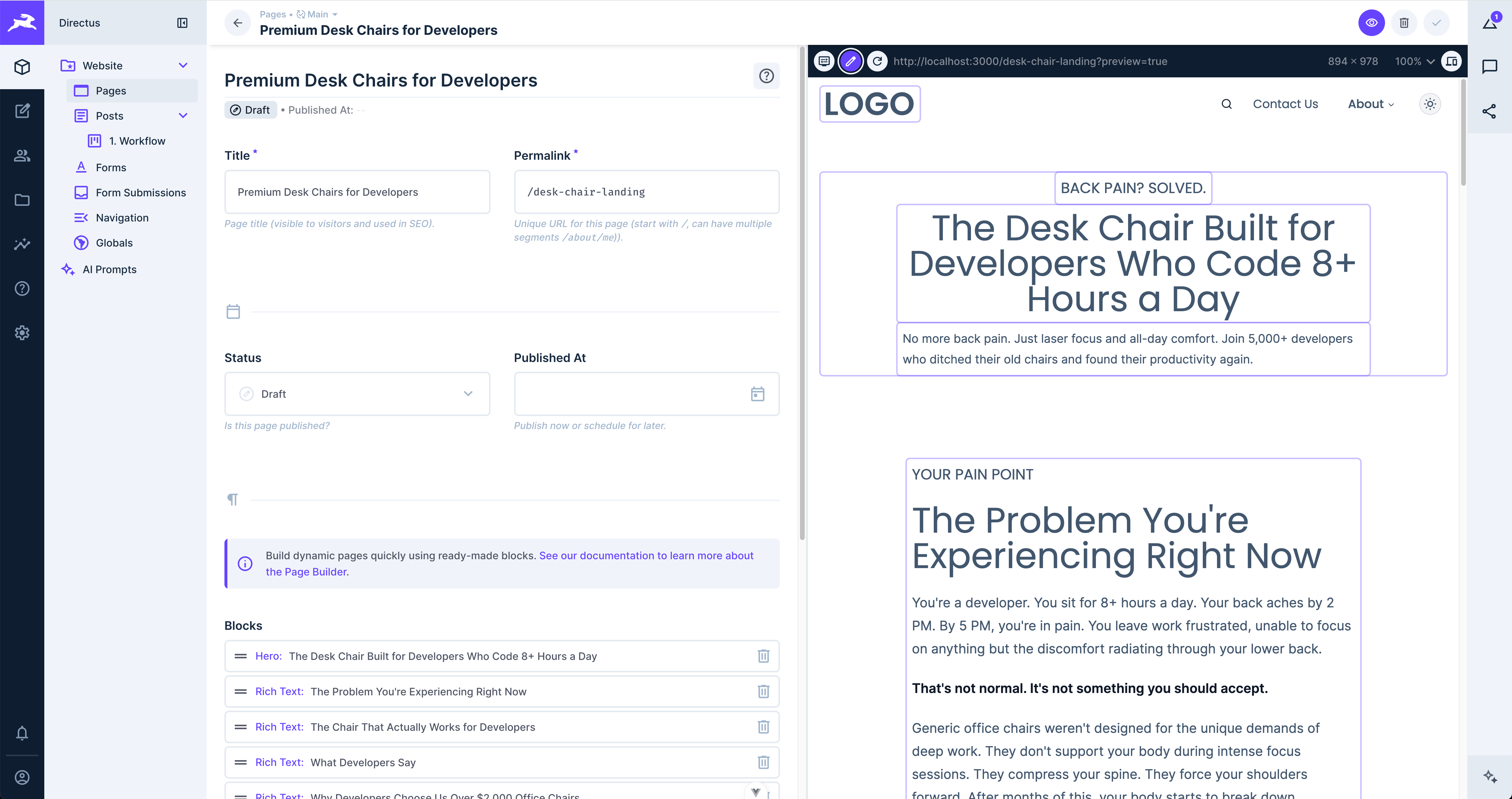 Visual editing in live preview pane